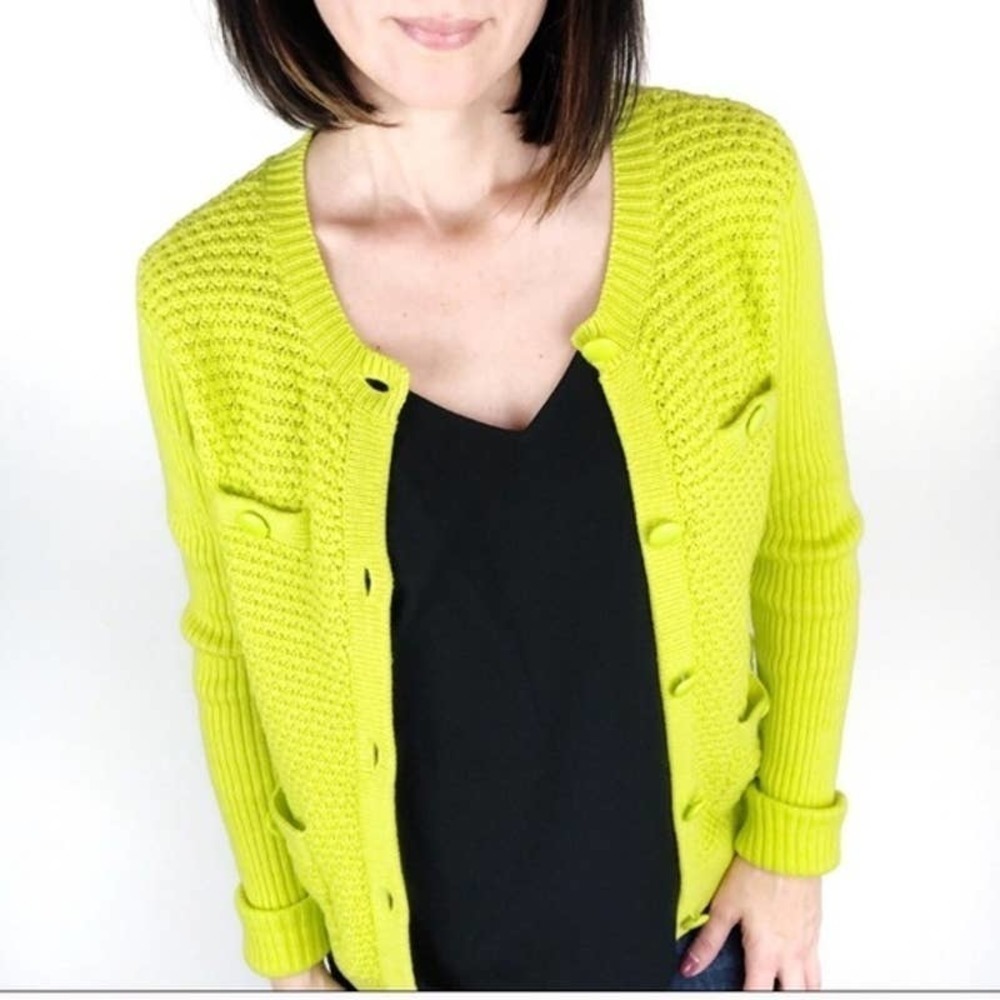 Cabi Loren Cardigan Size S Button Front Long Sleeve W/ Pocket Knit Sweater Green - Picture 8 of 8